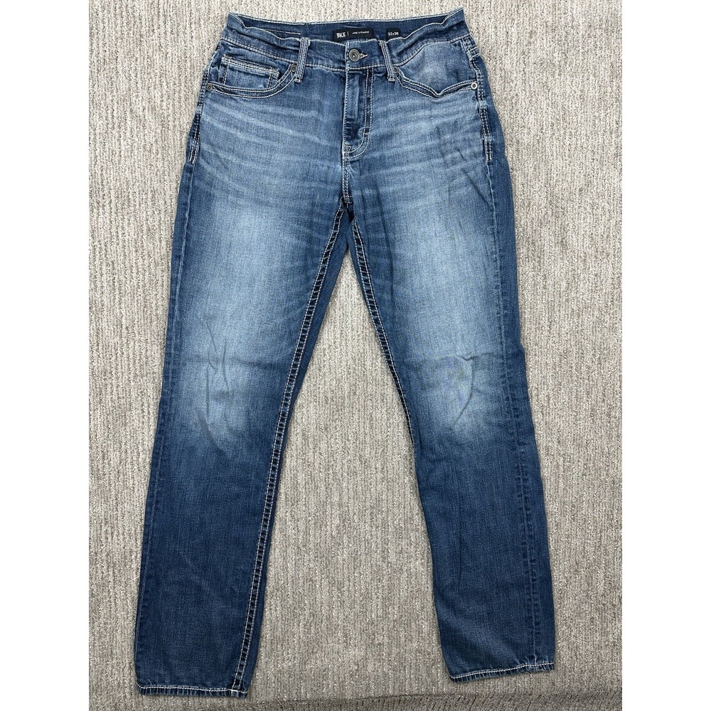 BKE Jake Straight Jeans Mens 32x36 Medium Wash Blue Stretch Denim Whiskers Faded